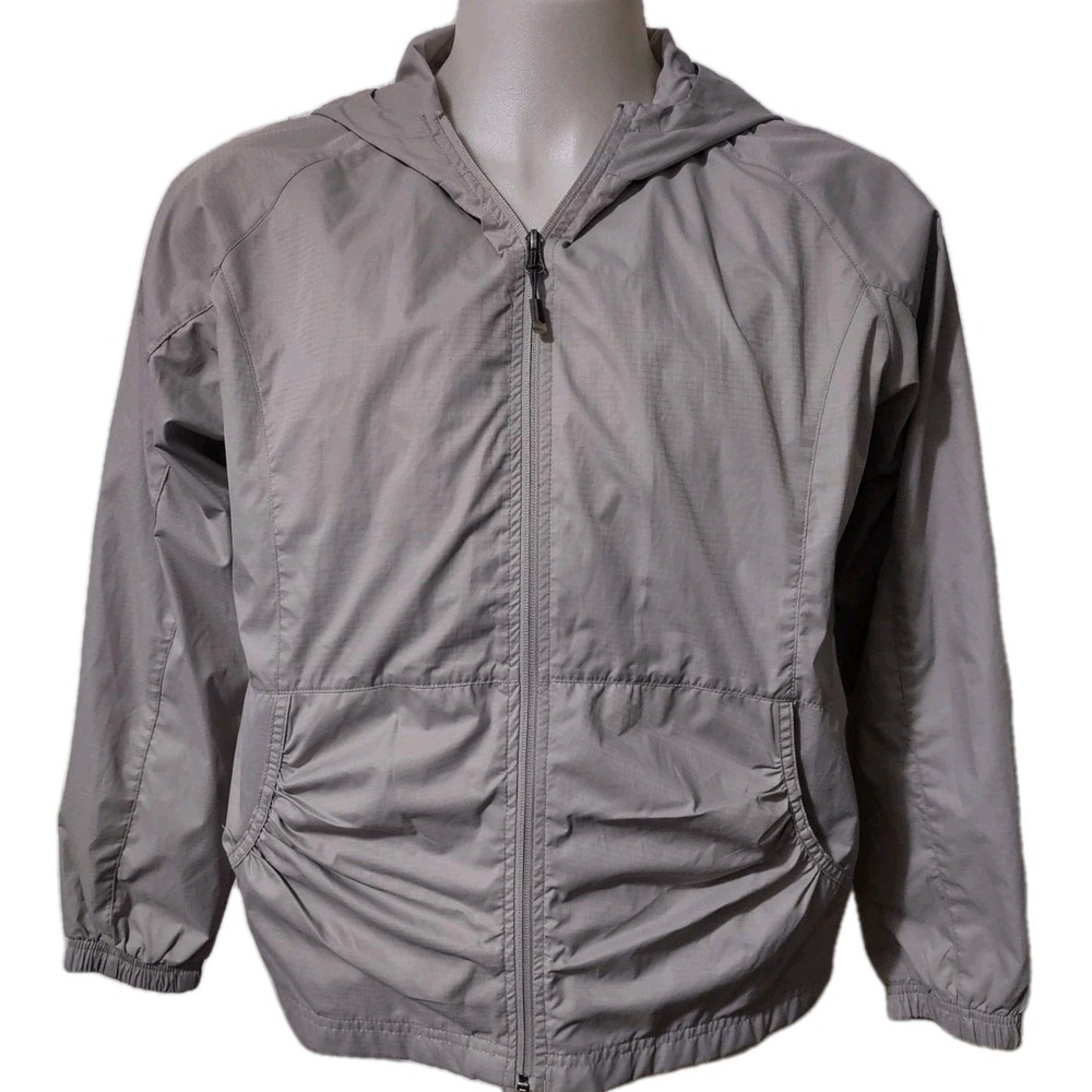 Hannah Windbreaker Women's Large   Lightweight Gray Hooded Zip Up Jacket Pockets